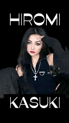 a poster for hiromi kasuki shows a woman in a black top