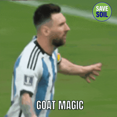 a soccer player with the words goat magic written on his shirt