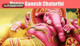 a picture of a pink elephant with the words happy ganesh chaturthi written on the bottom