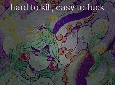 a drawing of a woman with the words " hard to kill easy to fuck " below it