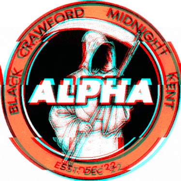 a logo for alpha midnight kent shows a grim reaper
