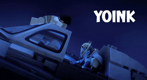 a toy car with the word yoink on the top