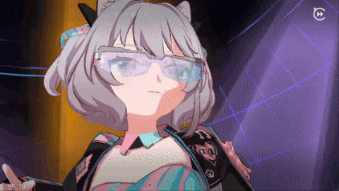 a cartoon girl wearing glasses and a cat ear headband looks at the camera