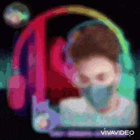 a cartoon of a person wearing a mask and headphones with the words vivavideo below them