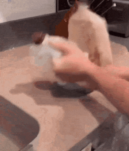 a person is cleaning a bottle of milk in a sink .