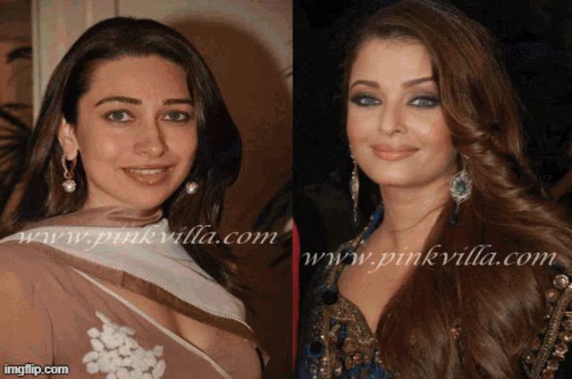 a before and after photo of aishwarya rai is displayed on a pinkvilla.com website