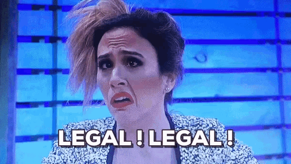 a woman with a ponytail is making a funny face and says legal ! legal !