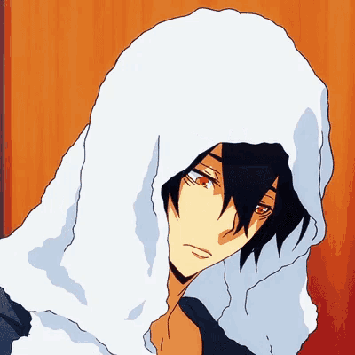 a man with a white hood on his head