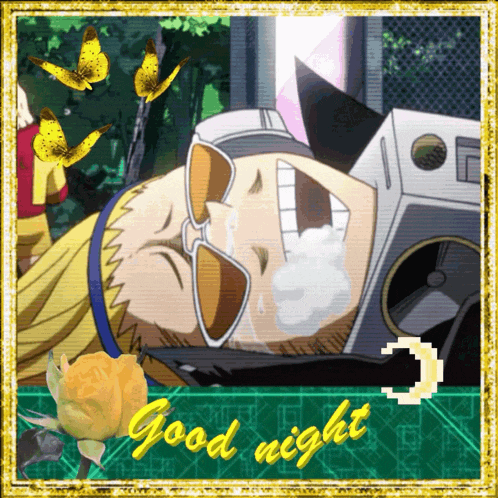 a picture of a man crying with the words good night
