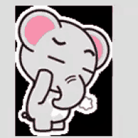a cartoon elephant with a pink ear is holding its trunk to its face .
