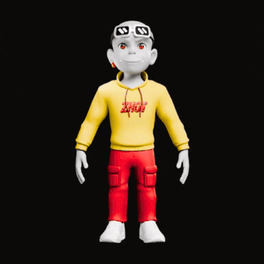 a cartoon character wearing a yellow shirt that says shot