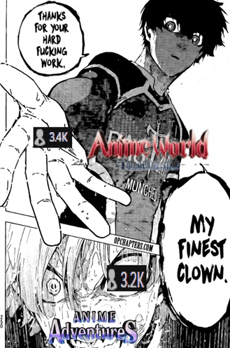 a black and white drawing of a man saying " thanks for your hard fucking work my finest clown "