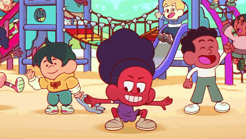 a group of children are playing in a playground and one of them has a red hair