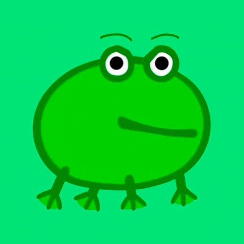 a green frog with a very angry look on its face