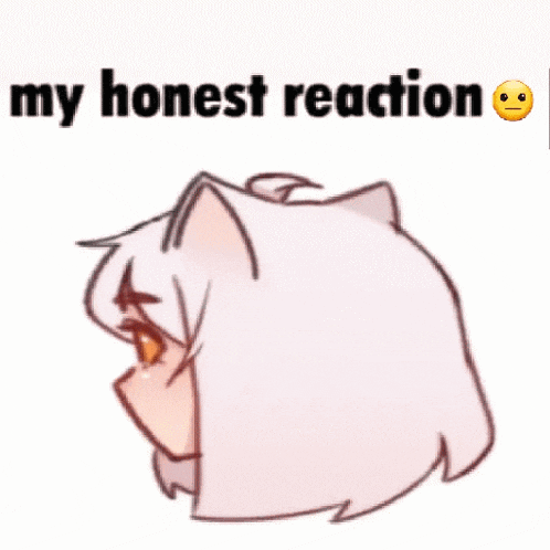 a cartoon of a cat with the words `` my honest reaction '' written on it .