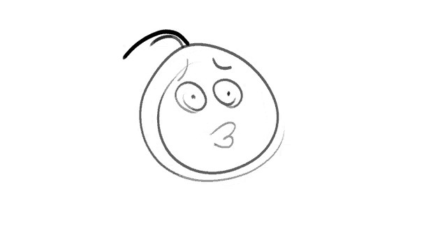 a black and white drawing of a cartoon character 's face with a big smile on it .