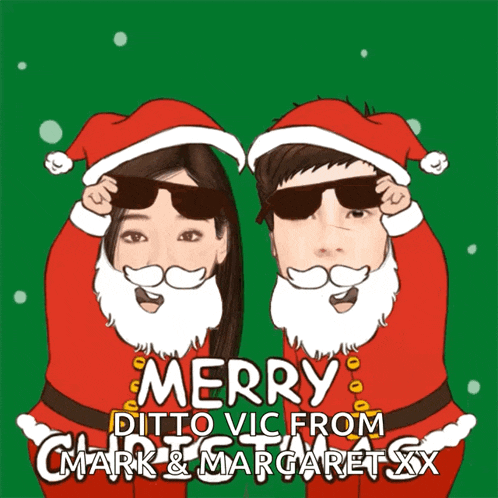 a cartoon of a man and a woman dressed as santa claus