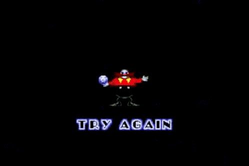 a video game character is juggling balls and the words try again are below him