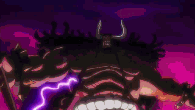 a purple lightning bolt is coming out of a person 's head .