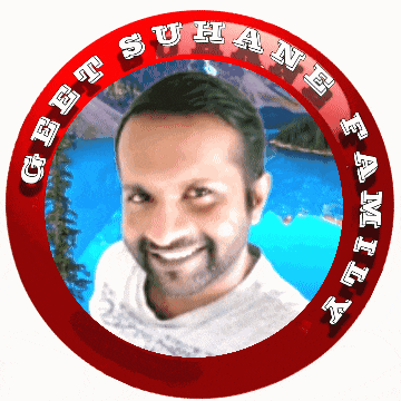 a red circle with a picture of a man and the words get suhane family