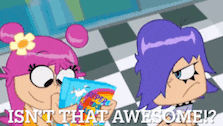 a cartoon of two girls reading a book with the caption isn t that awesome ?