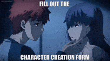 a picture of a boy and a girl with the words fill out the character creation form