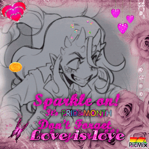 a picture of a girl with the words sparkle on pride month on it