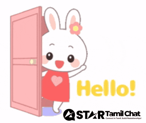a cartoon of a bunny saying hello on a star tamil chat logo