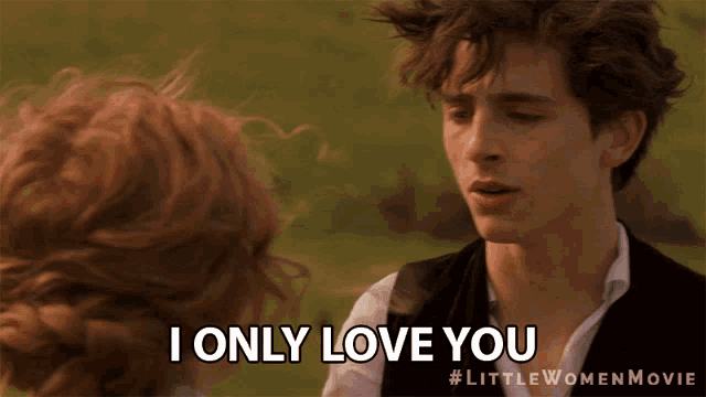 a man and woman looking at each other with the words i only love you written on the bottom