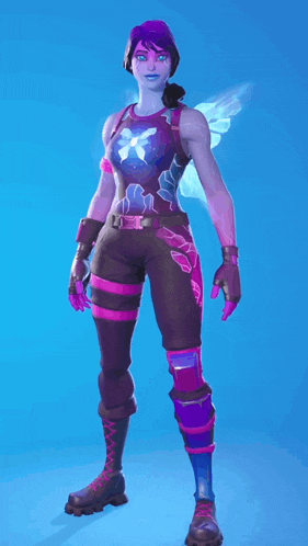 a video game character with purple and pink wings