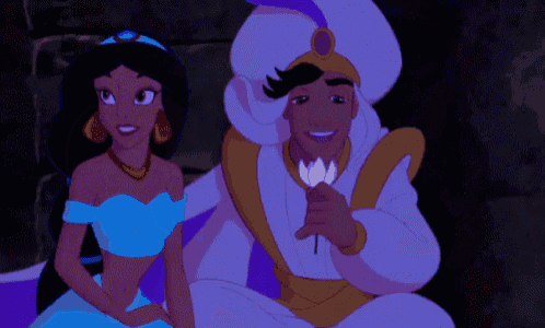 jasmine and aladdin from the movie aladdin are sitting next to each other