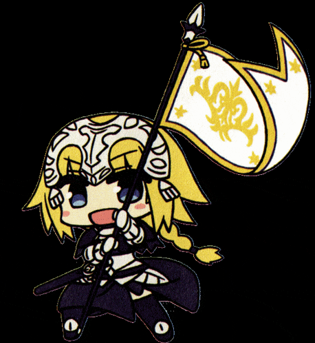 a cartoon drawing of a girl holding a flag that says ' eo '
