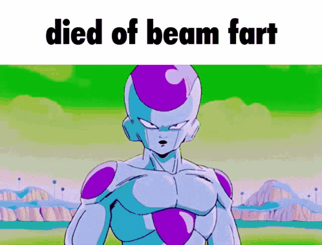 a picture of a cartoon character with the words died of beam fart