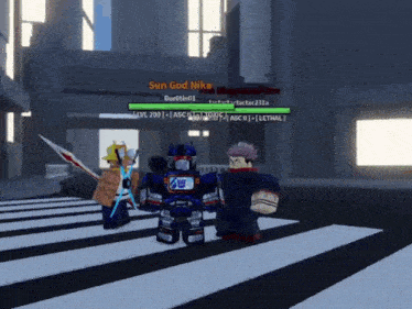 a video game character named sun god nika is standing next to another character