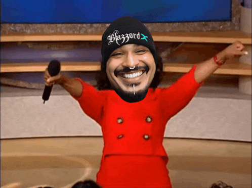 a man wearing a black beanie that says blizzard on it