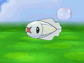 a pixel art drawing of a white fish with a red eye