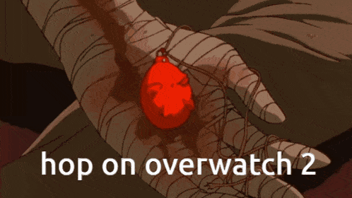 a red face with the words " hop on overwatch 2 " below it