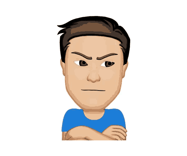 a cartoon of a man with his arms crossed and a serious look on his face
