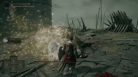 a video game is being played and a character is being killed by a monster