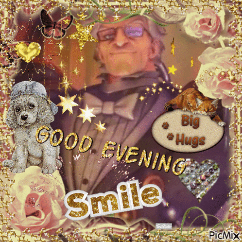 a picture of a man in a tuxedo with the words good evening smile written on it