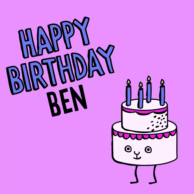 a birthday card for ben with a cake and candles on it