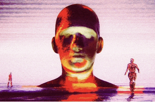 a painting of a man 's head with sunglasses on it