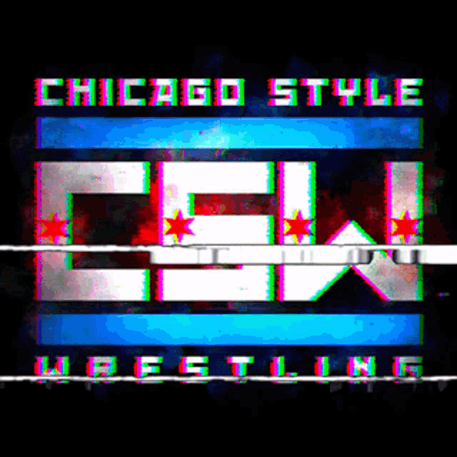 a chicago style wrestling logo with a ring in the background