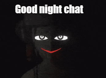 a picture of a person with glowing eyes and a red mouth that says good night chat