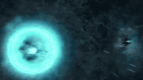 there is a blue circle in the middle of a dark background .