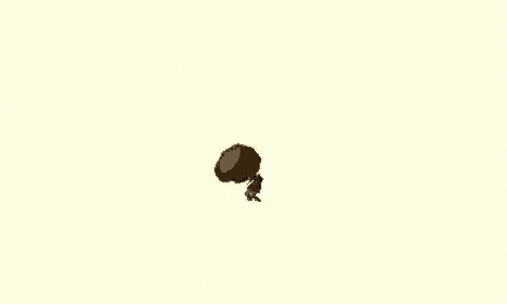 a cartoon character is standing on a white background and looking down .