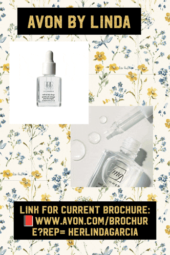 a flyer for avon by linda with a floral pattern
