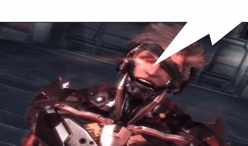 a video game character with a speech bubble pointing at his face
