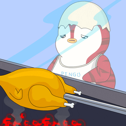 a penguin wearing an apron that says pengu