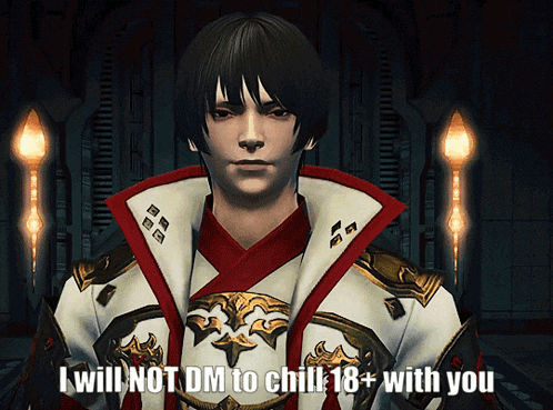 a video game character says that he will not dm to chill 18+ with you